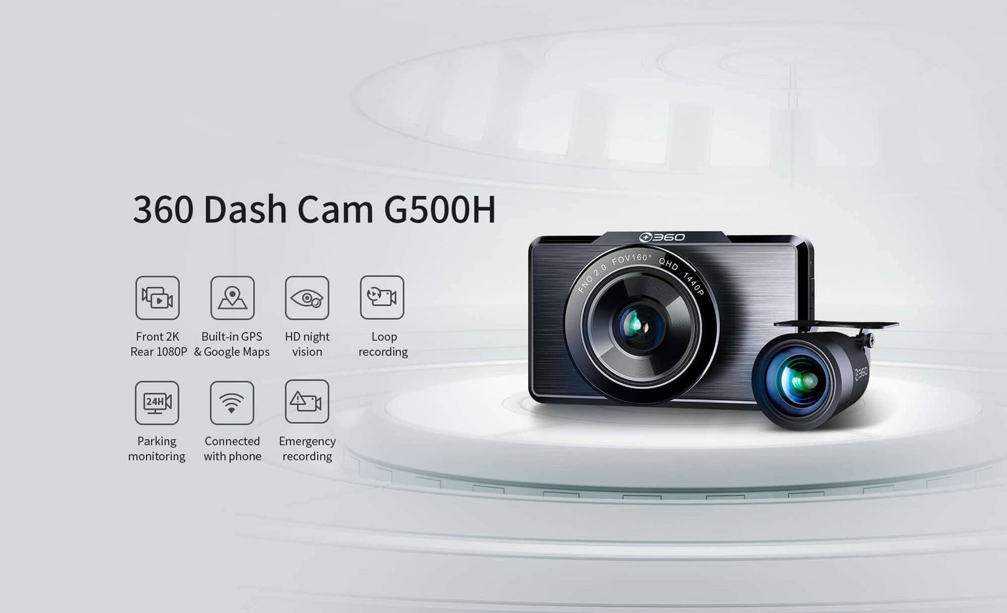 360 G500H Dash Cam Front and Rear Wireless